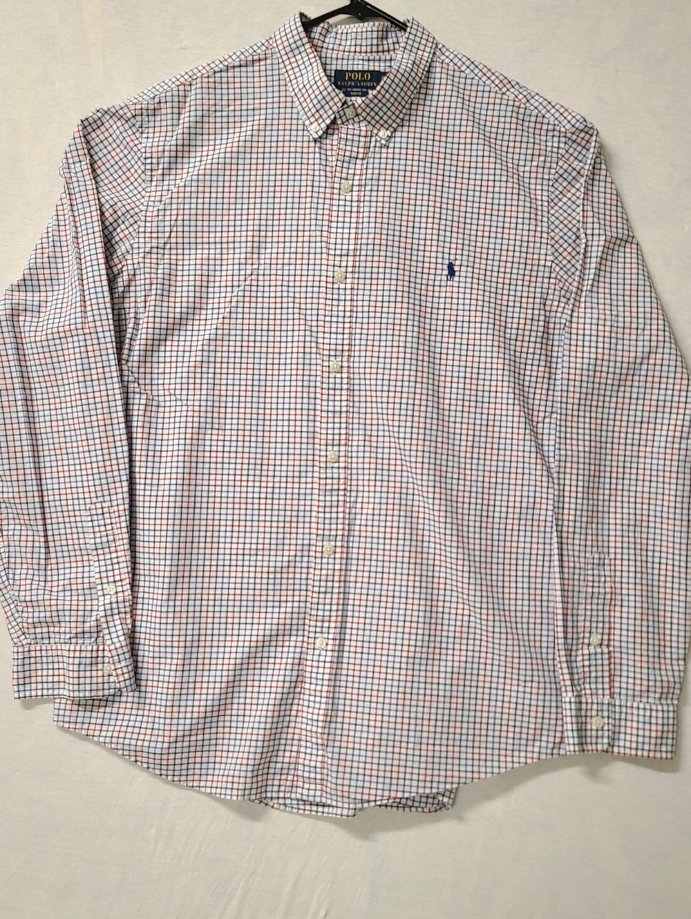 Ralph Lauren Men's Blue Plaid  Shirt 2xL   Long Sleeve Blue Gray Red Cotton